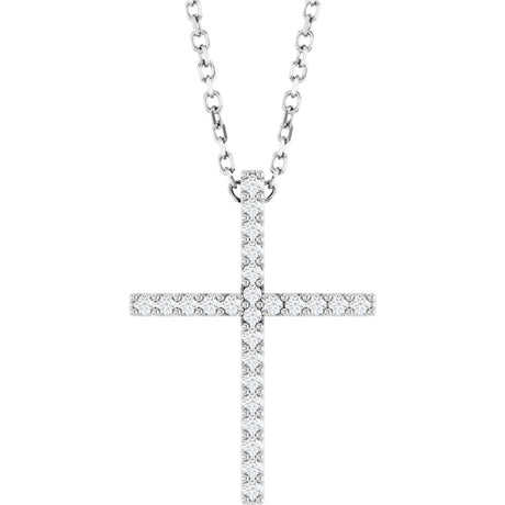 Platinum Round Natural Diamond Petite Cross Necklace or Pendant – 1mm Stones