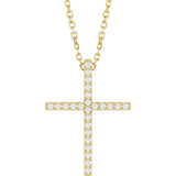 14K Gold Round Natural Diamond Petite Cross Necklace or Pendant – 1mm Stones - Yellow Gold