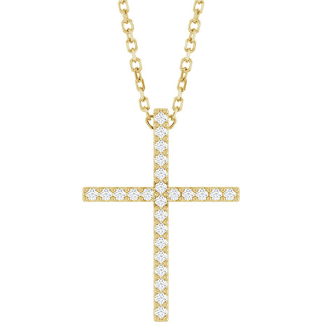 14K Gold Round Natural Diamond Petite Cross Necklace or Pendant – 1mm Stones - Yellow Gold