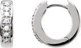 14K Gold Round Natural Diamond Accented Hoop Earrings – 1.3mm Stones - White Gold