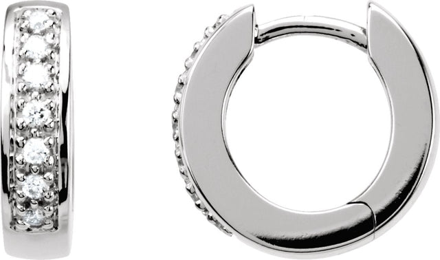 14K Gold Round Natural Diamond Accented Hoop Earrings – 1.3mm Stones - White Gold