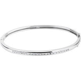 14K Gold Round Natural Diamond Accented Hinged Bangle Bracelet – 2mm Stones - White Gold