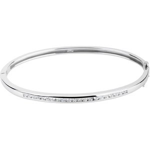14K Gold Round Natural Diamond Accented Hinged Bangle Bracelet – 2mm Stones - White Gold