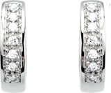 14K Gold Round Natural Diamond Accented Hoop Earrings – 1.3mm Stones - White Gold - view 2