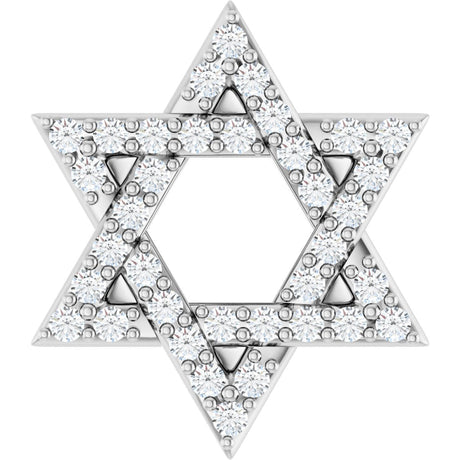 14K Gold Round Natural Diamond Star of David Necklace or Pendant - White Gold