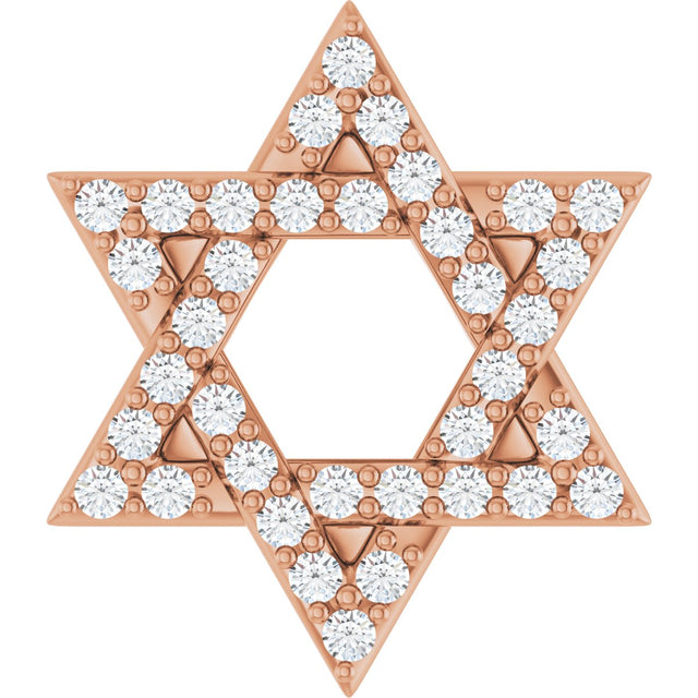 14K Gold Round Natural Diamond Star of David Necklace or Pendant - Rose Gold
