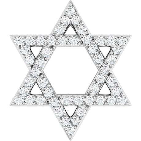 14K Gold Round Natural Diamond Star of David Necklace or Pendant - White Gold