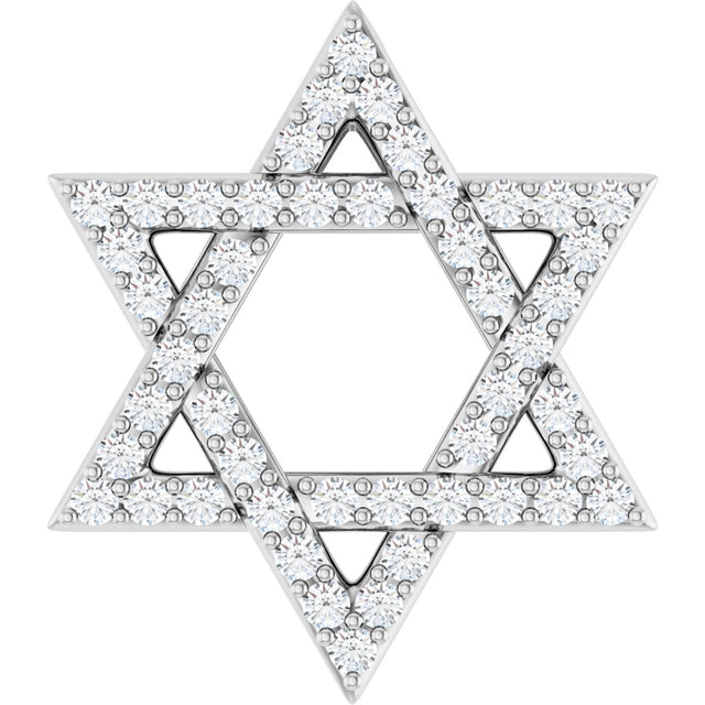 14K Gold Round Natural Diamond Star of David Necklace or Pendant - White Gold