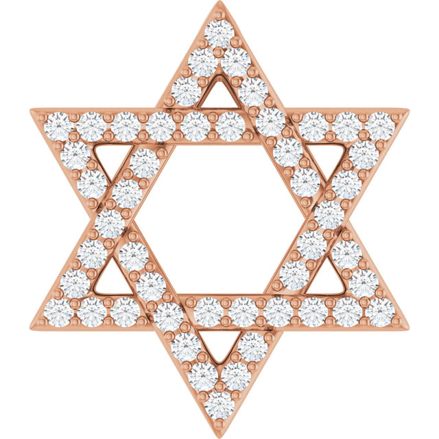 14K Gold Round Natural Diamond Star of David Necklace or Pendant - Rose Gold