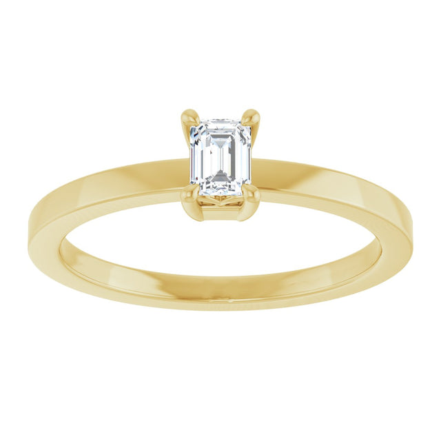 14K Gold Emerald Lab-Grown Diamond Claw-Prong Solitaire Ring – 4x3mm - Yellow Gold - view 3