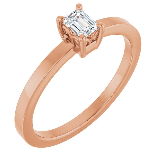 14K Gold Emerald Lab-Grown Diamond Claw-Prong Solitaire Ring – 4x3mm - Rose Gold