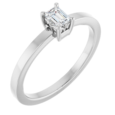 14K Gold Emerald Lab-Grown Diamond Claw-Prong Solitaire Ring – 4x3mm - White Gold