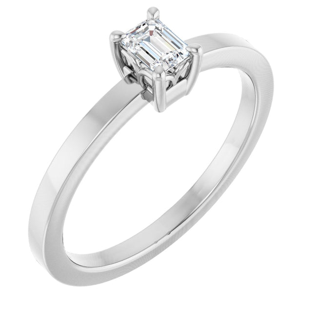 14K Gold Emerald Natural Diamond Claw-Prong Solitaire Ring – 4x3mm - White Gold