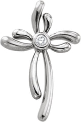 14K Gold Round Natural Diamond Cross Pendant – 3mm Stones - White Gold