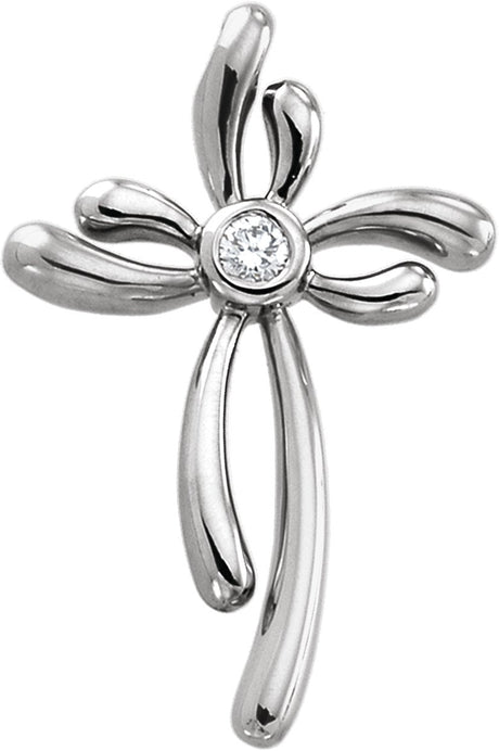 14K Gold Round Natural Diamond Cross Pendant – 3mm Stones - White Gold