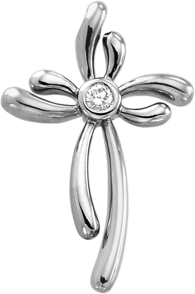 14K Gold Round Natural Diamond Cross Pendant – 3mm Stones - White Gold