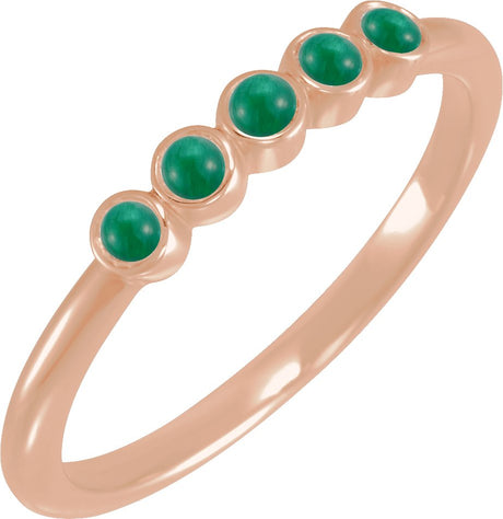 14K Gold Round Natural Emerald Rose-Cut Stackable Ring - Rose Gold