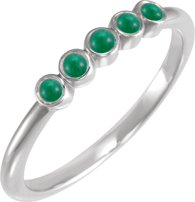 14K Gold Round Natural Emerald Rose-Cut Stackable Ring - White Gold