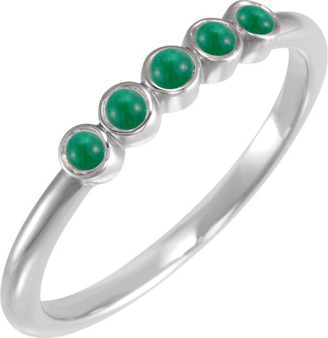 Platinum Round Natural Emerald Rose-Cut Stackable Ring