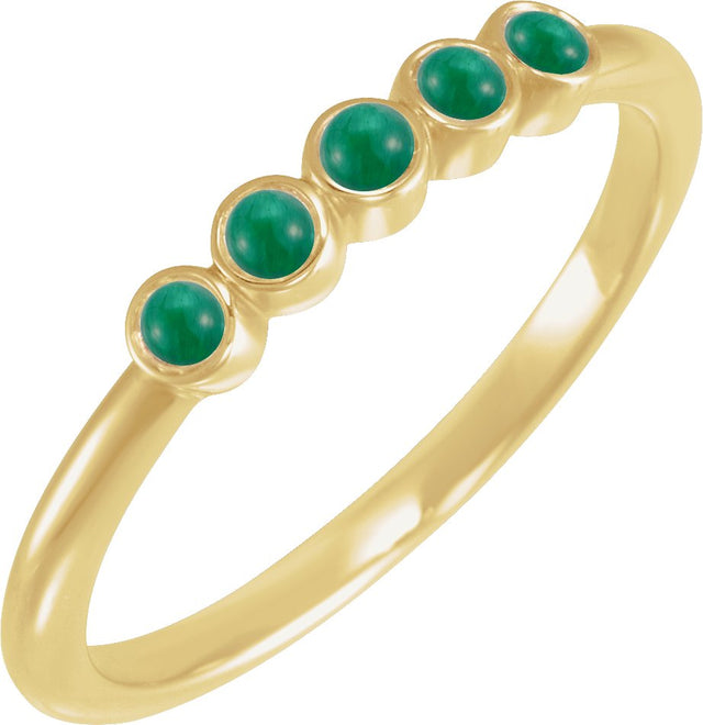 14K Gold Round Natural Emerald Rose-Cut Stackable Ring - Yellow Gold