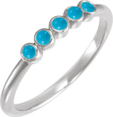 14K Gold Round Natural Turquoise Rose-Cut Stackable Ring - White Gold