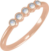 14K Gold Round Natural Rainbow Moonstone Rose-Cut Stackable Ring - Rose Gold