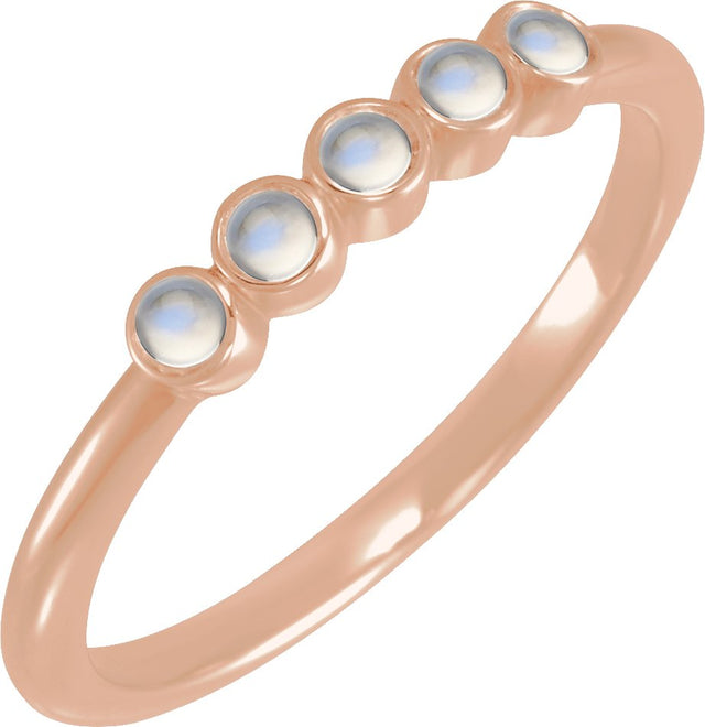 14K Gold Round Natural Rainbow Moonstone Rose-Cut Stackable Ring - Rose Gold