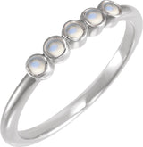 Platinum Round Natural Rainbow Moonstone Rose-Cut Stackable Ring