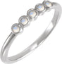 Platinum Round Natural Rainbow Moonstone Rose-Cut Stackable Ring