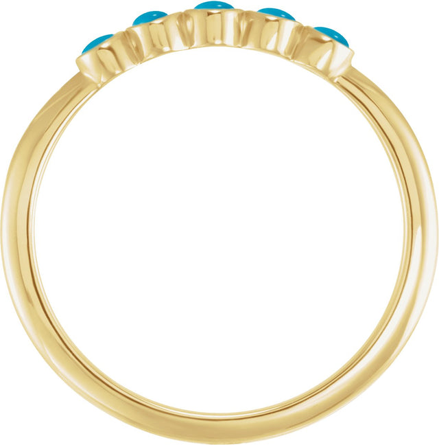 14K Gold Round Natural Turquoise Rose-Cut Stackable Ring - Yellow Gold - view 2