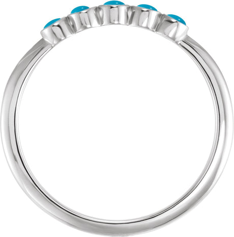 Platinum Round Natural Turquoise Rose-Cut Stackable Ring - view 2