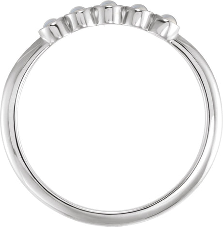 Platinum Round Natural Rainbow Moonstone Rose-Cut Stackable Ring - view 2