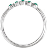 14K Gold Round Natural Emerald Rose-Cut Stackable Ring - White Gold - view 2
