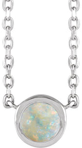 14K Gold Round Natural White Opal Rose-Cut Bezel-Set Necklace - White Gold
