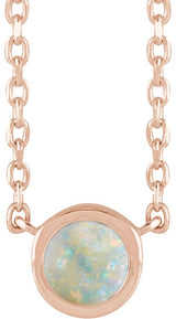 14K Gold Round Natural White Opal Rose-Cut Bezel-Set Necklace - Rose Gold