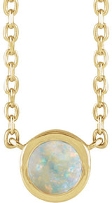 14K Gold Round Natural White Opal Rose-Cut Bezel-Set Necklace - Yellow Gold