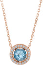 14K Gold Round Natural Aquamarine Halo-Style Necklace or Pendant - Rose Gold