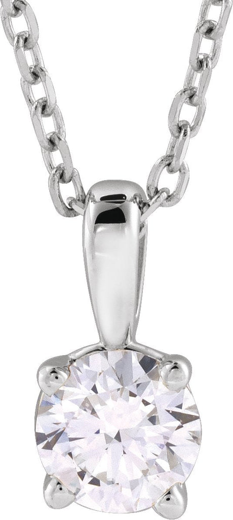 14K Gold Round Lab-Grown Diamond Solitaire Necklace or Pendant – 4-8mm Stones - White Gold