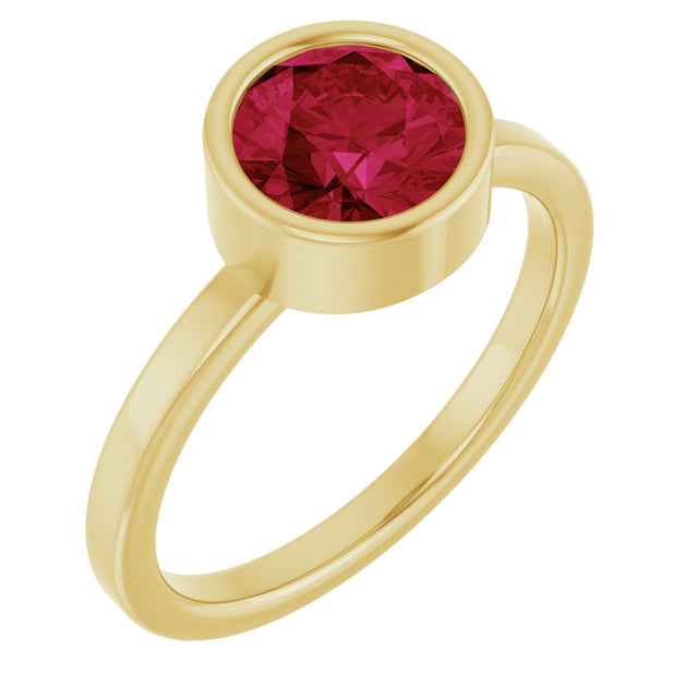 14K Gold Round Lab-Grown Ruby Bezel-Set Solitaire Ring - Yellow Gold