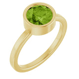 14K Gold Round Natural Peridot Bezel-Set Solitaire Ring - Yellow Gold
