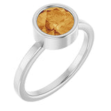 Platinum Round Natural Citrine Bezel-Set Solitaire Ring