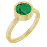 14K Gold Round Lab-Grown Emerald Bezel-Set Solitaire Ring - Yellow Gold