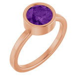 14K Gold Round Natural Amethyst Bezel-Set Solitaire Ring - Rose Gold