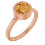 14K Gold Round Natural Citrine Bezel-Set Solitaire Ring - Rose Gold