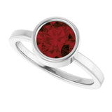 14K Gold Round Natural Mozambique Garnet Bezel-Set Solitaire Ring - White Gold - view 5