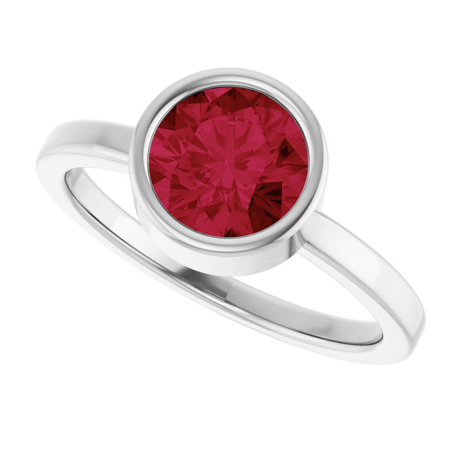 Platinum Round Lab-Grown Ruby Bezel-Set Solitaire Ring - view 5