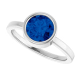 14K Gold Round Lab-Grown Blue Sapphire Bezel-Set Solitaire Ring - White Gold - view 5