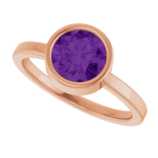 14K Gold Round Natural Amethyst Bezel-Set Solitaire Ring - Rose Gold - view 5