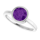 Platinum Round Natural Amethyst Bezel-Set Solitaire Ring - view 5