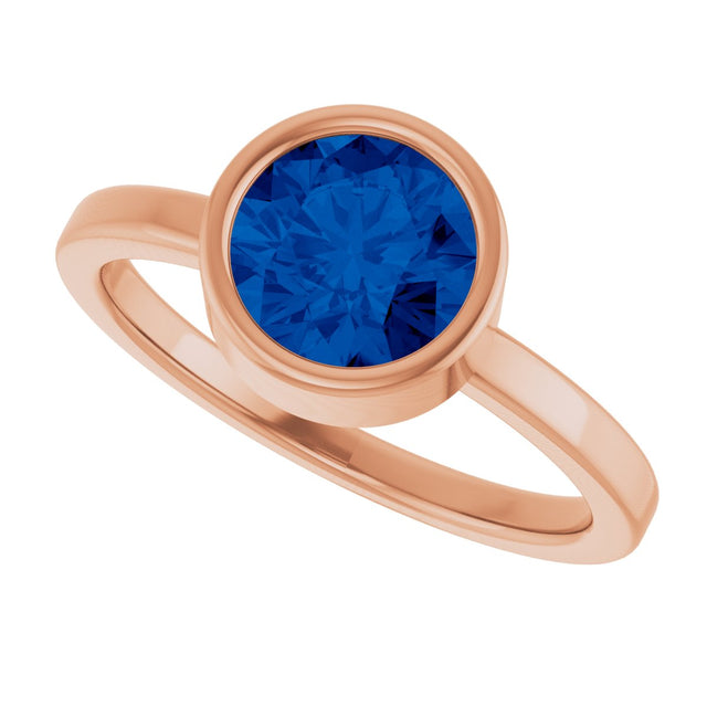 14K Gold Round Lab-Grown Blue Sapphire Bezel-Set Solitaire Ring - Rose Gold - view 5